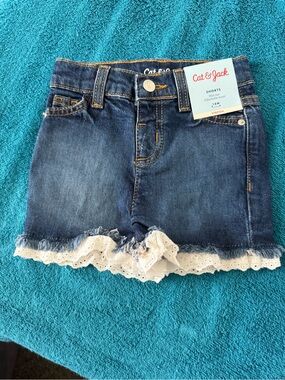 Cat & Jack Girls Denim Shorts with Cream Lace Trim